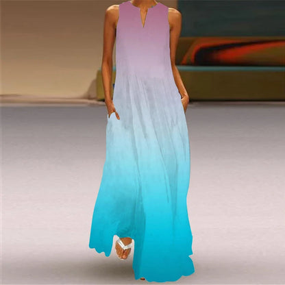 CD | 2024 New European and American Cross border Summer Long Dress Women Sleeveless V-Neck Printed Sexy