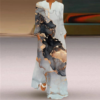 CD | 2024 Europene și americane Cross Border Femei noi V-Neck Long Sleeve Sexy imprimate mare buzunar Comerț exterior rochie