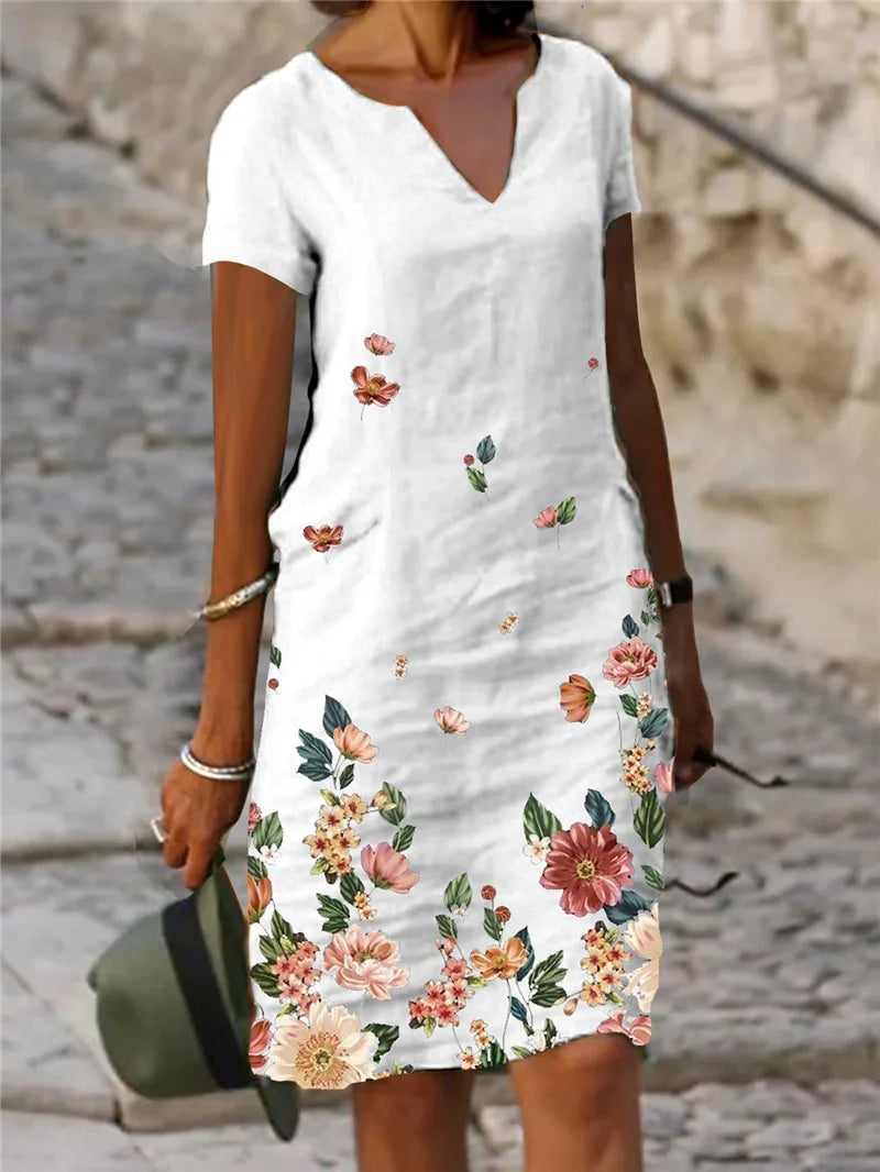 CD | 2024 Rochie elegantă de vară pentru femei Rochii supradimensionate imprimate cu gât în V Femei Primăvară Trendy Beach Fashion Casual Loose Clothes Ladies