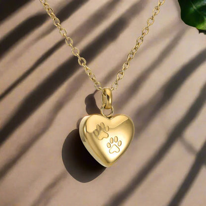 Pet Memorial Urn Necklace ��� Heart-Shaped Pendant With Paw Engraving