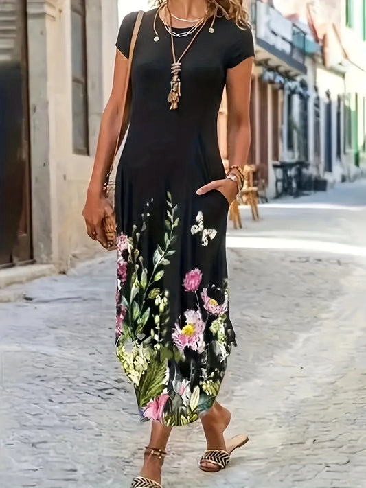 CD | Femei Summer New Casual Fashion Printed Bag Rochie Femei Mid Lungime Rochie