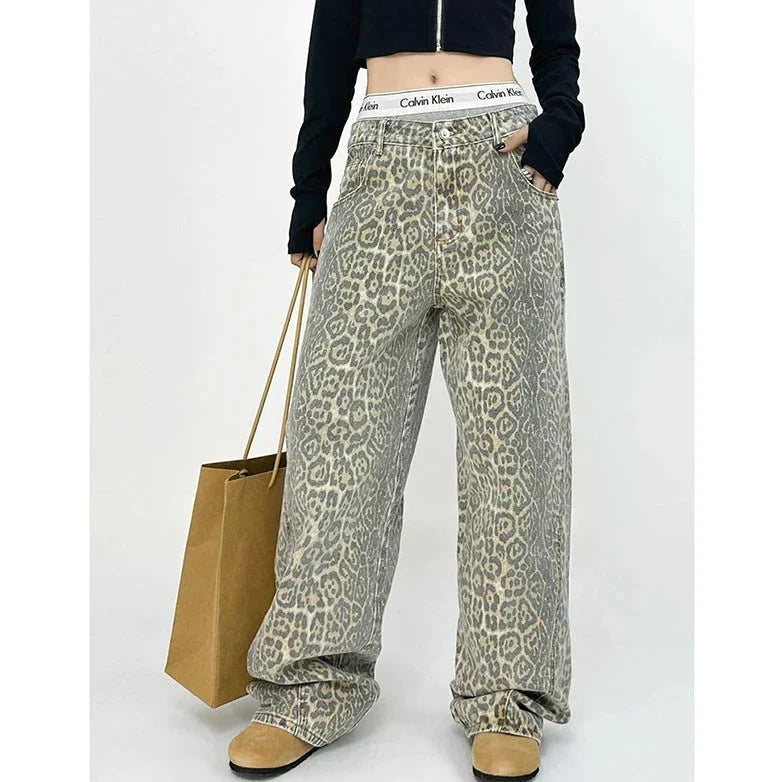 CD | Pantaloni retro cu imprimeu leopard