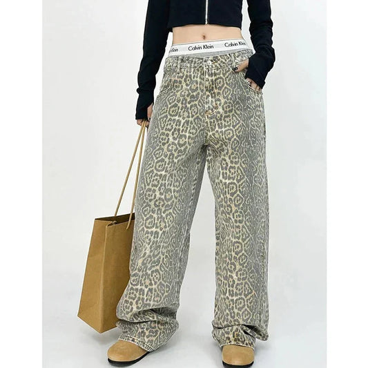 CD | Pantaloni retro cu imprimeu leopard