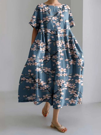 CD | 2024 New Women Round Neck Long Casual Dress Summer Large Size Fresh Fish Print Dress Street Holiday Short Sleeve Dress