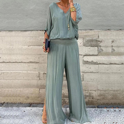 CD | Elegant sifon top cu pantaloni set din două piese