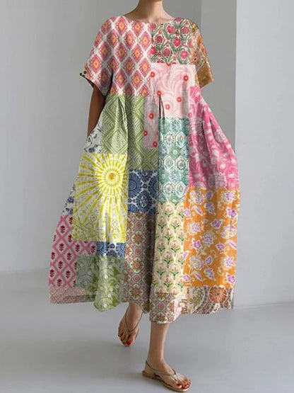 CD | 2024 New Women Round Neck Long Casual Dress Summer Large Size Fresh Fish Print Dress Street Holiday Short Sleeve Dress