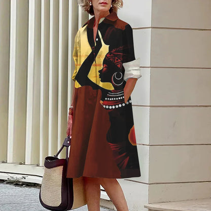 CD | Vara noi femei elegante cămașă Casual femei imprimate maneca lunga moda Lapel Street femei rochii cina partid rochii
