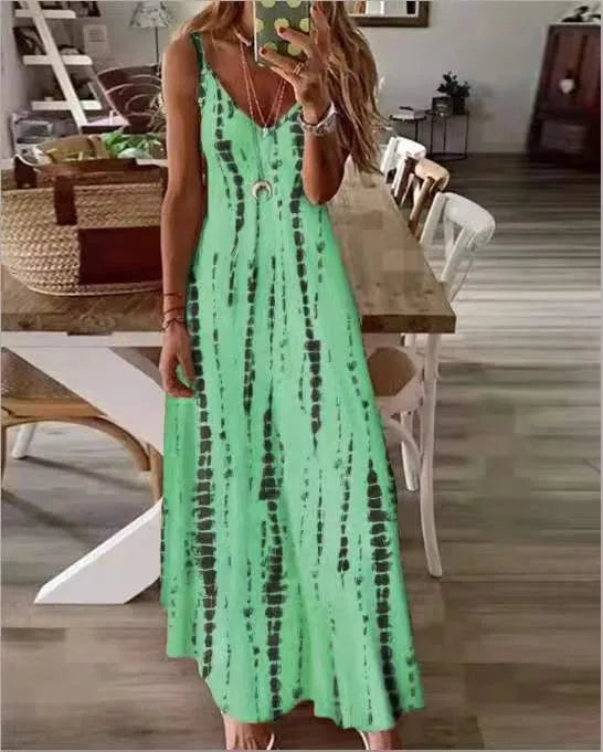 CD | Casual imprimate Maxi Spaghete curea rochii pentru femei V-Neck Backless A-Line rochie lungă Moda Boemian Style Beach Vestidos