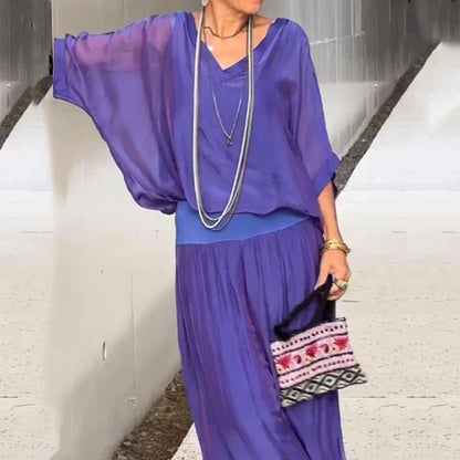 CD | Elegant sifon top cu pantaloni set din două piese