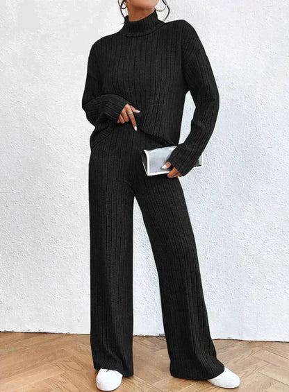 CD | Set elegant de pulover cu guler înalt și pantaloni pentru femei