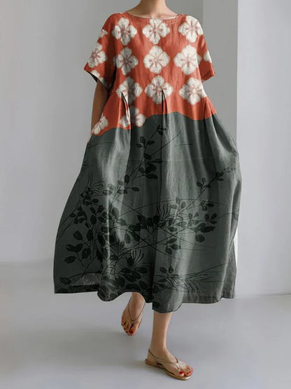 CD | 2024 New Women Round Neck Long Casual Dress Summer Large Size Fresh Fish Print Dress Street Holiday Short Sleeve Dress