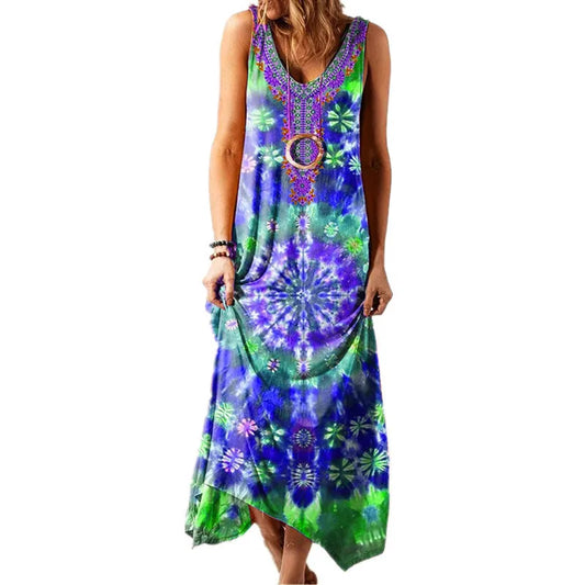 CD | Femei S-5XL Dimensiune Femei Stil etnic nou Loose imprimate Tank Top rochie Rochie de femei Îmbrăcăminte pentru femei Stil de petrecere a timpului liber