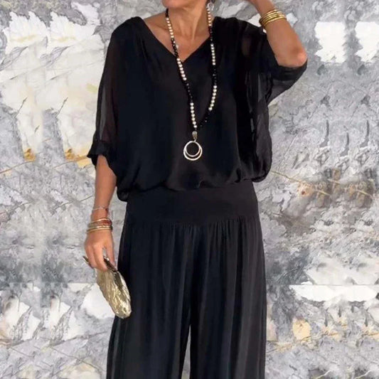 CD | Elegant sifon top cu pantaloni set din două piese