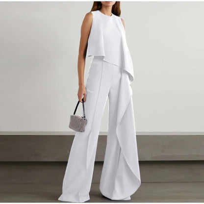 CD | Doamnelor elegant fără mâneci largă picior ruffle costum de pantaloni