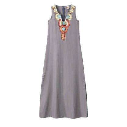 CD | femei noi casual vrac bumbac cânepă boem sexy fără mâneci adânc v-neck parte split rochie