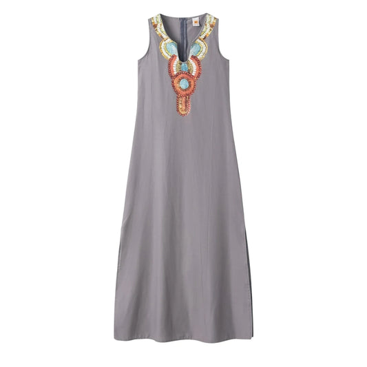 CD | femei noi casual vrac bumbac cânepă boem sexy fără mâneci adânc v-neck parte split rochie