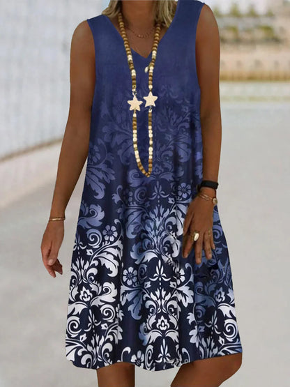 CD | Femei fără mâneci V-Neck Dress Plant Print Rochii Floral Model plaja Casual Top Vara Îmbrăcăminte Sexy 2024