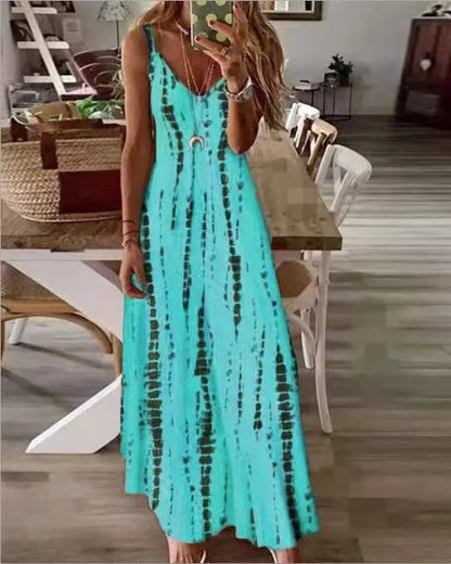 CD | Casual imprimate Maxi Spaghete curea rochii pentru femei V-Neck Backless A-Line rochie lungă Moda Boemian Style Beach Vestidos