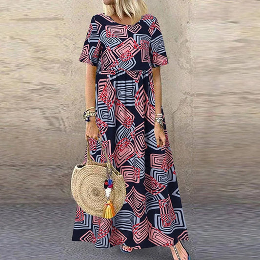CD | Femei de vară cu mâneci scurte nou Plus Dimensiune de lux Casual rochie de vacanță Sun fusta Retro fusta lunga Casual fusta