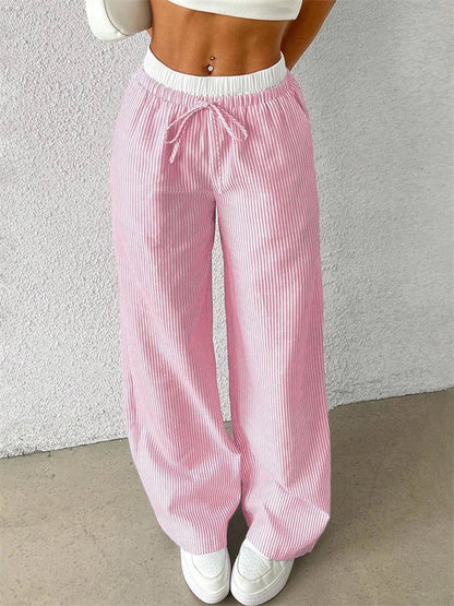 CD | Pantaloni casual cu picior lat cu un model în dungi pentru femei