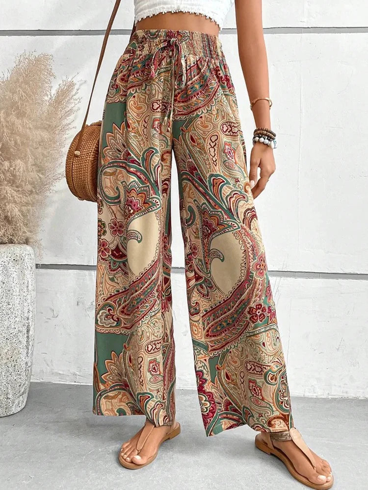 CD | Pantaloni boho cu talie înaltă