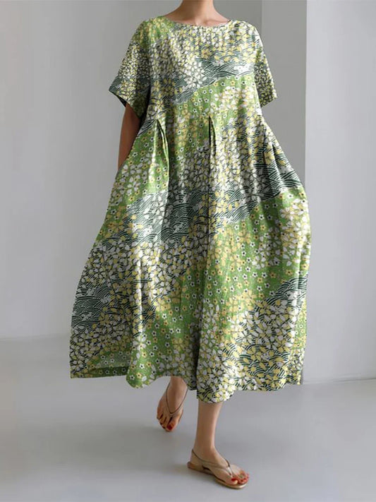 CD | 2024 New Women Round Neck Long Casual Dress Summer Large Size Fresh Fish Print Dress Street Holiday Short Sleeve Dress
