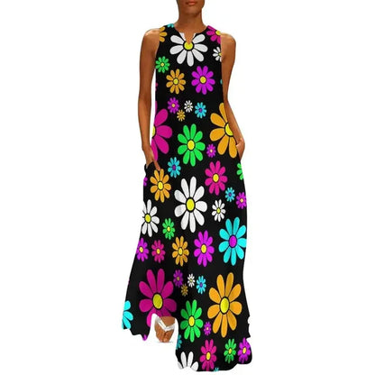 CD | Flower Power Women Rochie Vara Retro Floral Print Street Wear Bohemia Rochie lungă Womens Sleeveless Sexy Maxi Dress Big Size 3XL