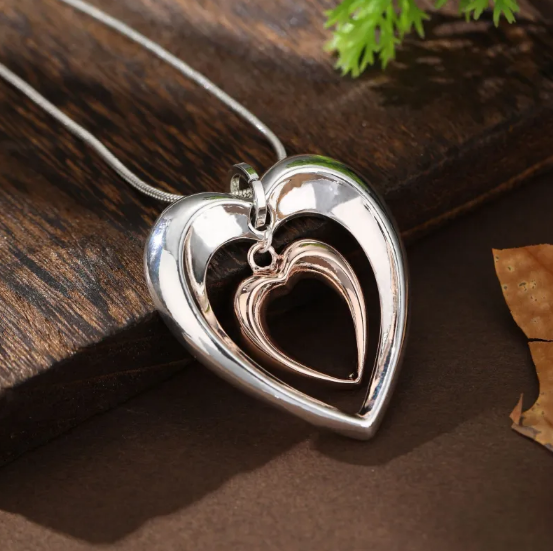 Two-tone Hollow Love Pendant Necklace