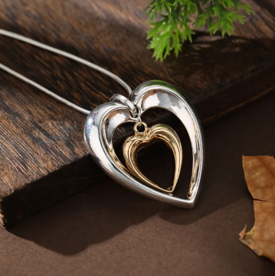 Two-tone Hollow Love Pendant Necklace