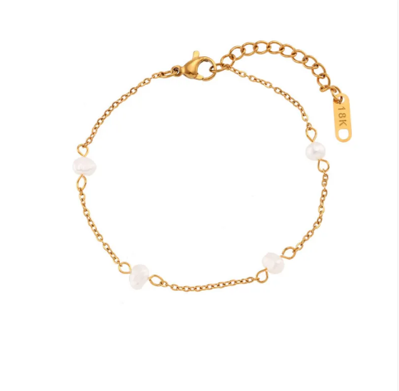 Stainless Steel Pearl Necklace & Bracelet Set