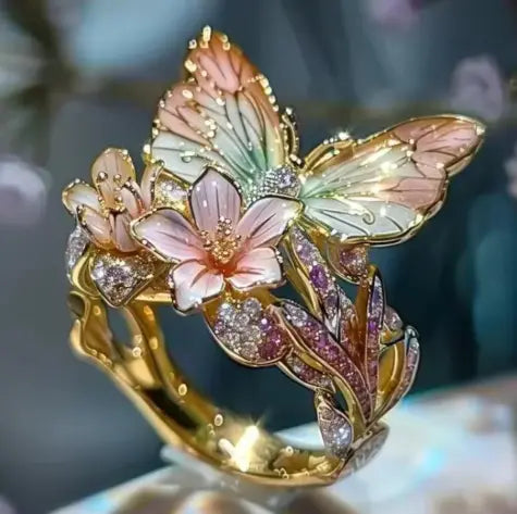 Delicate Gold Color Flower Butterfly Rings for Party Accessories Gifts Custom Jewelry