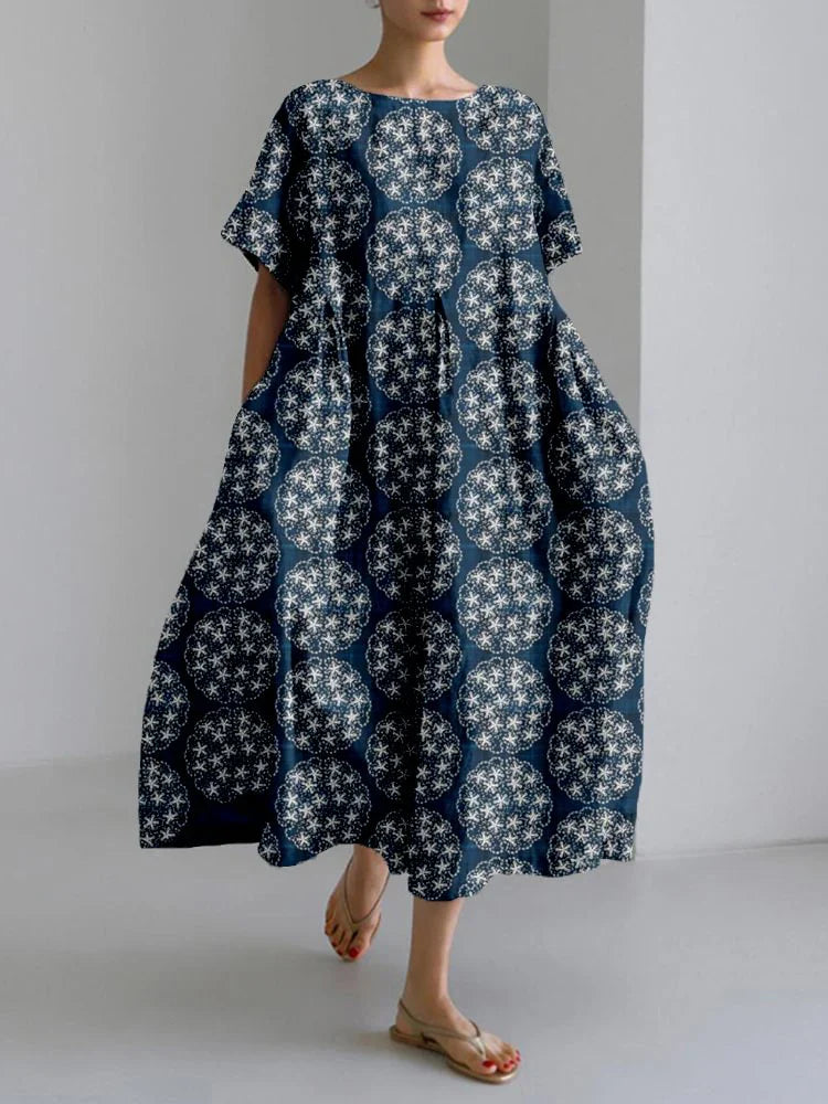 CD | 2024 New Women Round Neck Long Casual Dress Summer Large Size Fresh Fish Print Dress Street Holiday Short Sleeve Dress