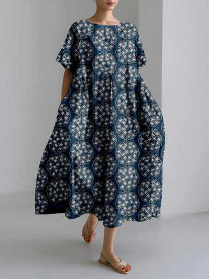 CD | 2024 New Women Round Neck Long Casual Dress Summer Large Size Fresh Fish Print Dress Street Holiday Short Sleeve Dress
