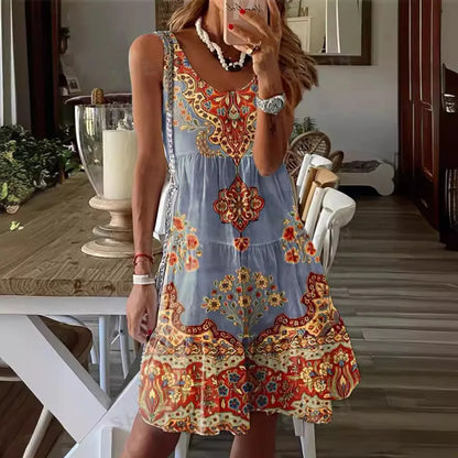 CD | 2024 Noi europene și americane de vară imprimate fără mâneci v-neck vestă rochie moda de vacanță imprimate rochie pentru femei