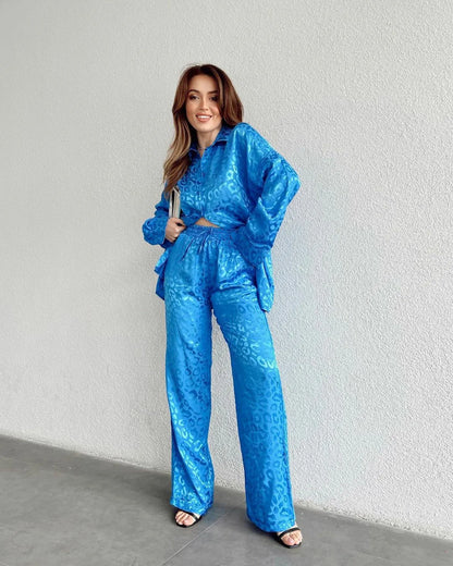 CD | Bluză elegantă cu butonieră single-breasted și pantaloni cu picioare largi