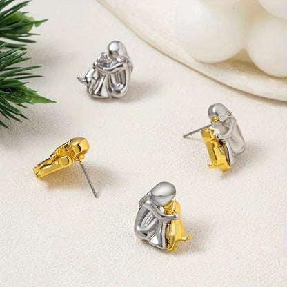 Silver And Gold Two-Tone Hug Earrings