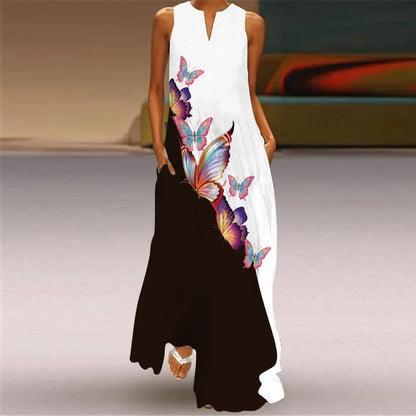 CD | 2024 New European and American Cross border Summer Long Dress Women Sleeveless V-Neck Printed Sexy