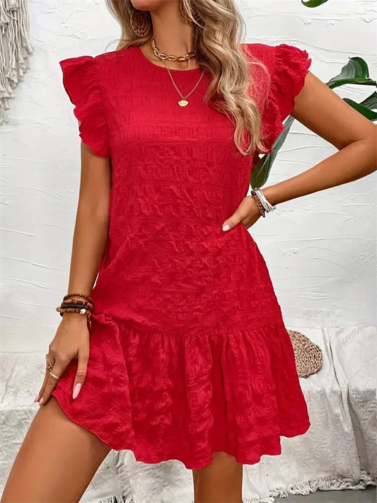 CD | Fashion Summer Rochii Lace Loose 2024 Spring Summer Elegant Casual Round Neck Ruffled Embellished Dress Vestido Female