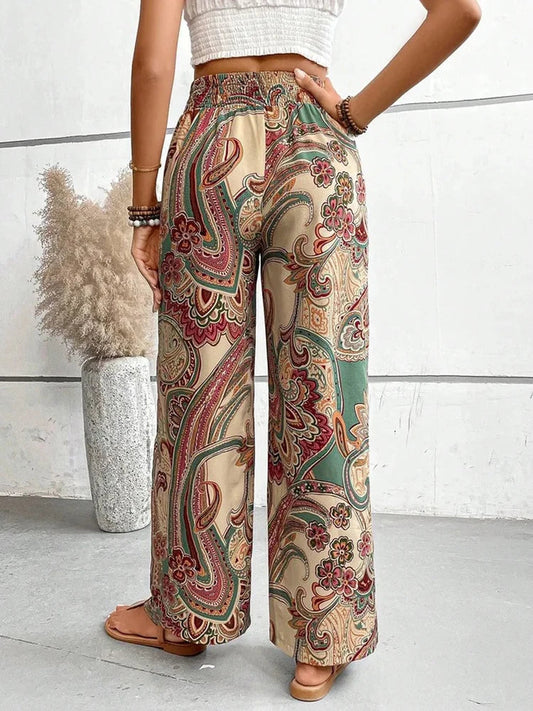 CD | Pantaloni boho cu talie înaltă