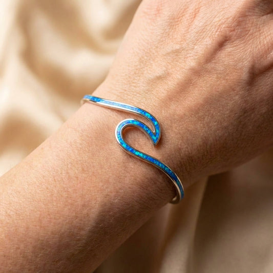 A Sea Wave Opal Bracelet in Silver Sustainable Ocean Inspired Jewelry