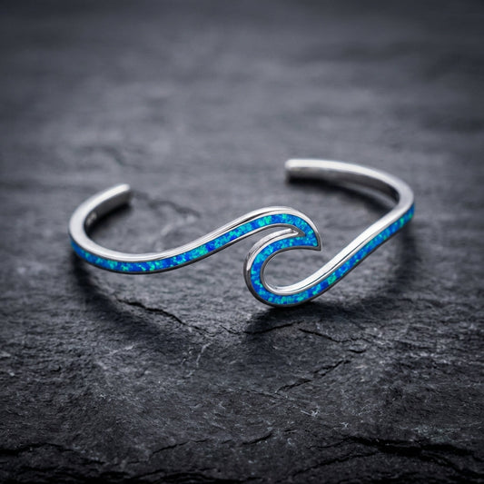 Sea Wave Opal Bracelet In Silver Sustainable Ocean Inspired Jewelry