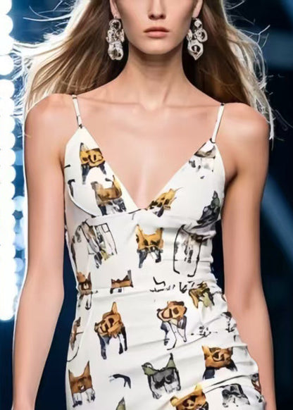 Beige Anmial Print Chiffon Mini Dress Summer