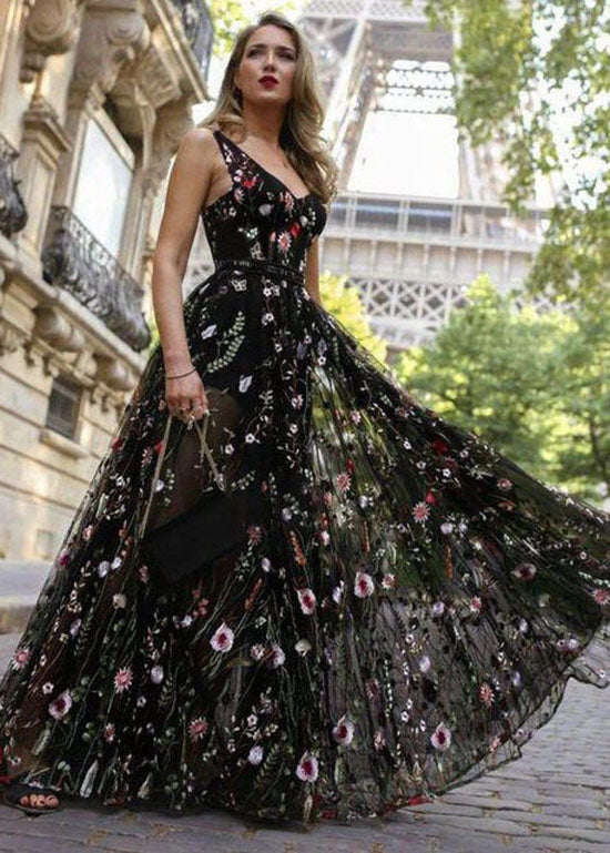 Black Embroideried Patchwork Chiffon Dress Summer