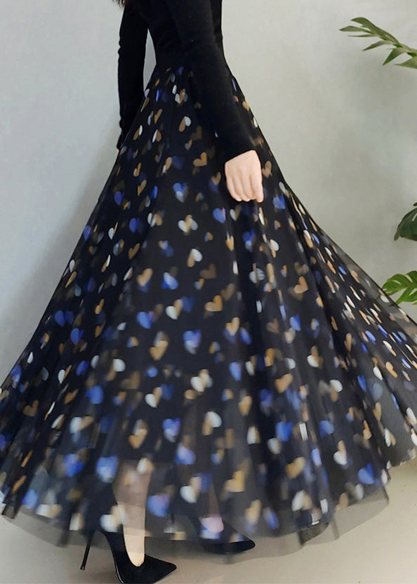 Black High Waist Tulle a Line Skirt Spring