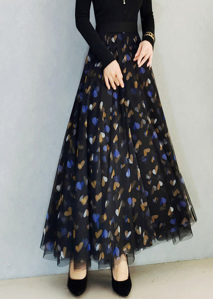 Black High Waist Tulle a Line Skirt Spring