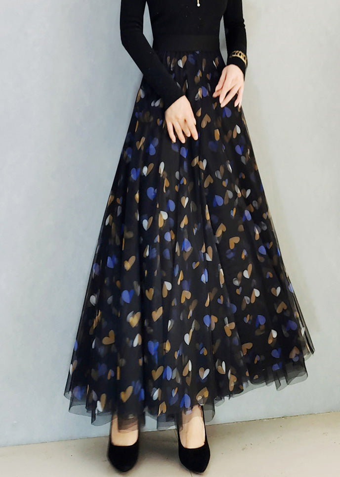 Black High Waist Tulle a Line Skirt Spring