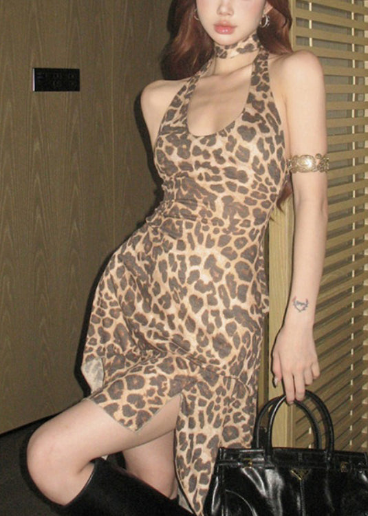 Leopard Halter Asymmetrical Design Dress Summer