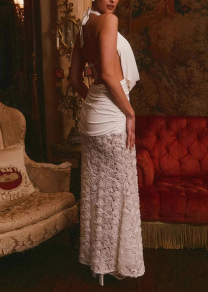 White Backless Patchwork Slim Fit Dress Summer