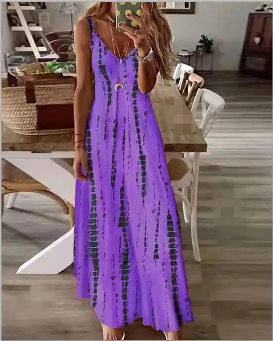 CD | Casual imprimate Maxi Spaghete curea rochii pentru femei V-Neck Backless A-Line rochie lungă Moda Boemian Style Beach Vestidos