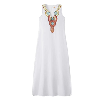 CD | femei noi casual vrac bumbac cânepă boem sexy fără mâneci adânc v-neck parte split rochie